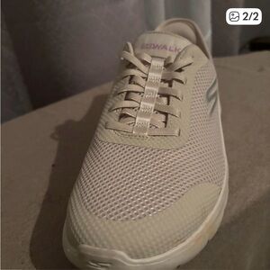 Skechers GOwalk Neutral Mesh Slip-On Sneaker - Light Beige with Subtle Lavender